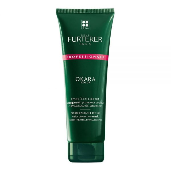 Masque sublimateur d'éclat OKARA protect color René Furterer pour plus d'éclat et de brillance. Il protège vos cheveux colorés et l'extrait d'Okara aide à réparer les cheveux.