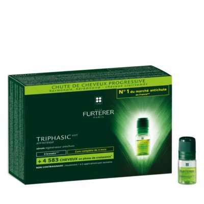 Sérum Triphasic VHT atp intensif 16 flaconnette de 5,5mL Rene Furterer Traitement sans rinçage, Convient à la perte de cheveux de 6 mois et plus, Aide à la pousse de cheveux et prévient la chute de cheveux, Fortifie la chevelure, Fait à base d'huiles essentielles et d'extrait de plantes