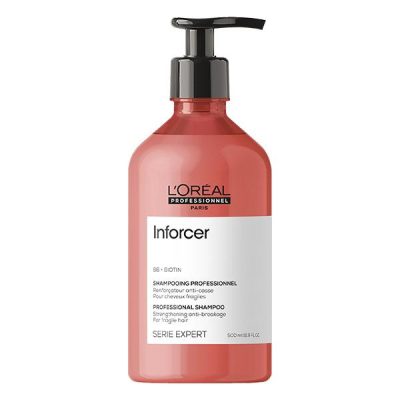 L'Oréal Shampoing Inforcer 500ml Renforçateur fortifie les cheveux fragiles, cible les cassures et les pointes fourchues, laissant les cheveux doux et sains.