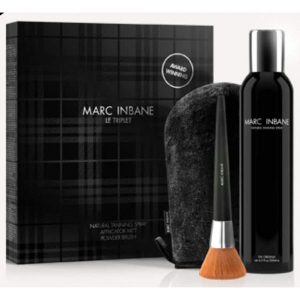 Le spray de bronzage naturel MARC INBANE (200ml) est disponible dans un coffret cadeau avec un Gant et une Power Brush