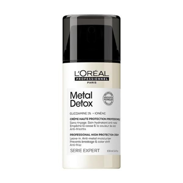L'Oréal Metal Detox Crème haute protection est un soin protecteur polyvalent sans rinçage qui lutte contre la casse et le changement de couleur. Formulé avec filtre UV