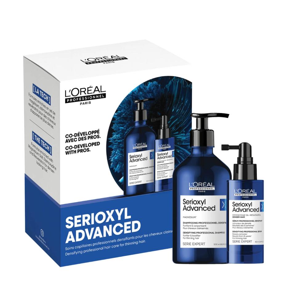 Duo densifiant Serioxyl Advanced pour cheveux clairsemés shampoing et sérum densifiant. Des cheveux plus denses en 6 semaines seulement.